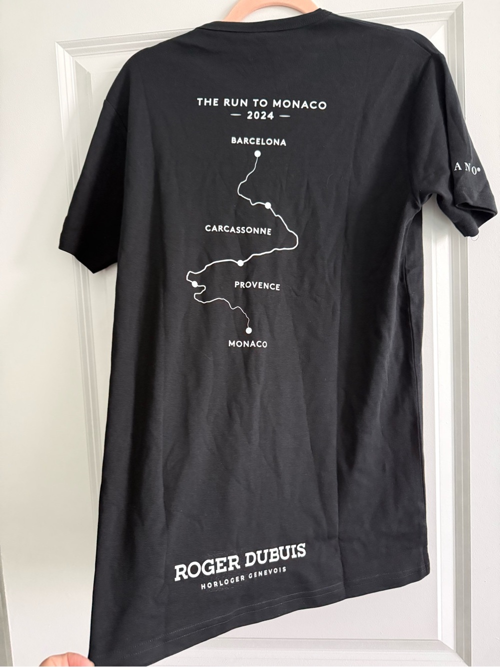 Roger Dubuis Black Crewneck Tee with White Route Graphic